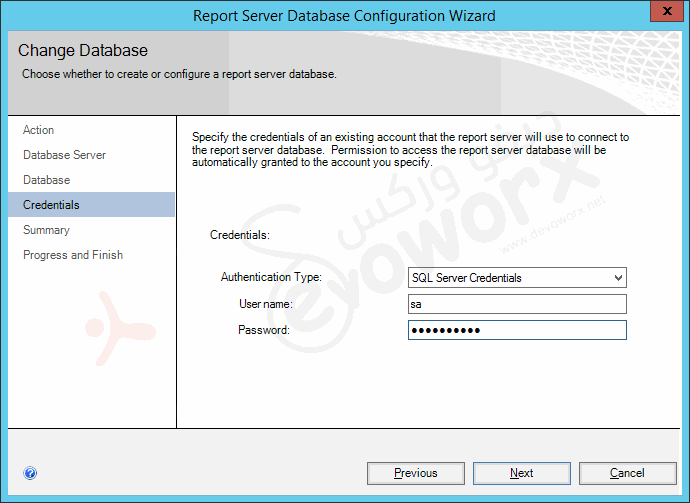 Reporting Service Configuration Manager - Database Credentials