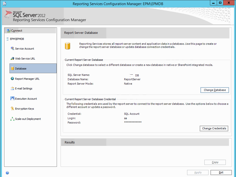 Reporting Service Configuration Manager - Report Server Database