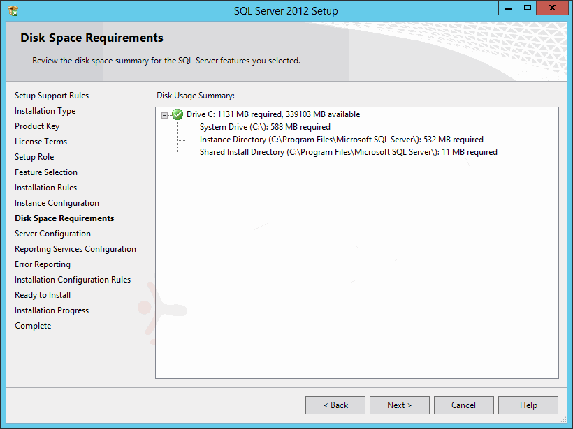 Install and Configure SQL Server Reporting Services - Disk Space