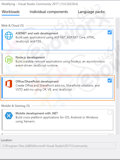 Install Office SharePoint Developer Tools for Visual Studio 2017