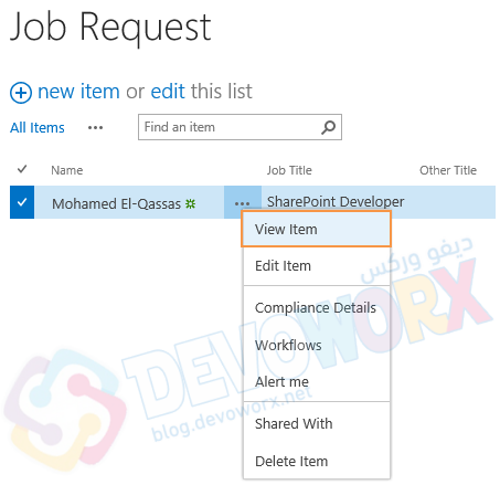View Item in SharePoint List