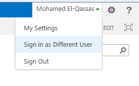 Sign in as a different user SharePoint 2016