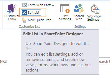 Edit List In SharePoint Designer from browser