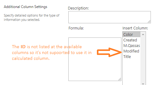 Using ID in a Calaulated Column in SharePoint