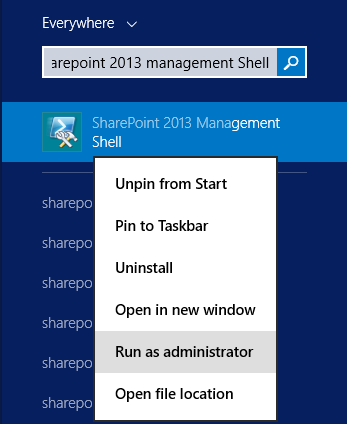 Open SharePoint 2013 Management Shell as Administrator