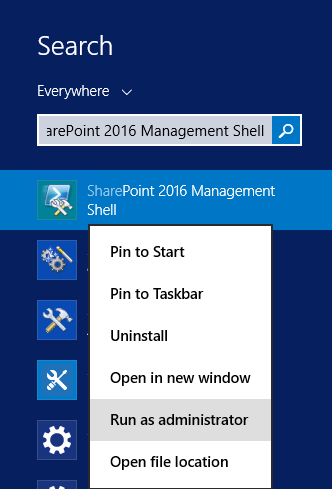 Open SharePoint 2016 PowerShell - Upgrade and Migrate to Project Server 2016
