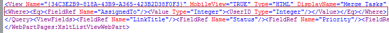 How to Merge all tasks that assigned to you or to a group you belongs to in a custom task list view via SharePoint Designer?