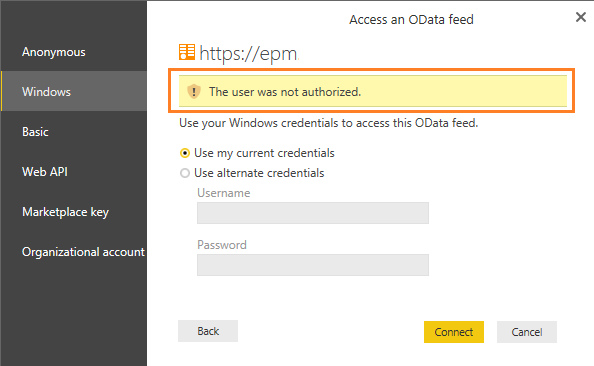 The user was not authorized in Power BI