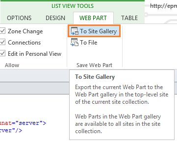 export the current web part to the web part gallery