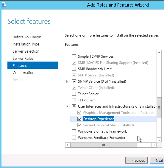  Add Desktop experience feature on Windows Server 2012 - Open with explorer is not working in SharePoint