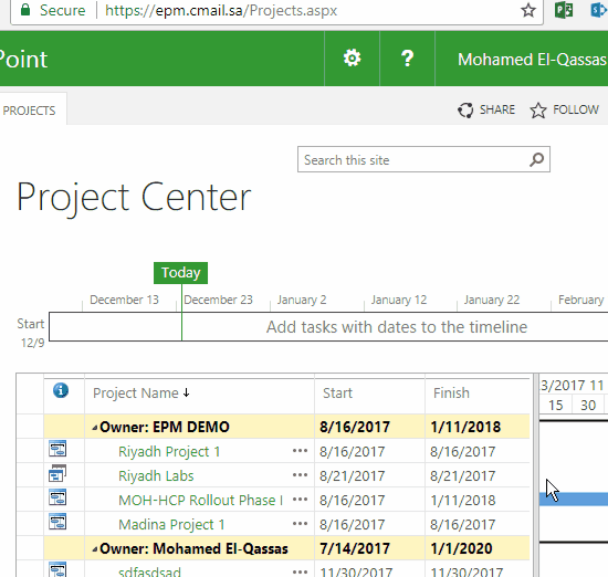 count the number of total projects in the Project Center