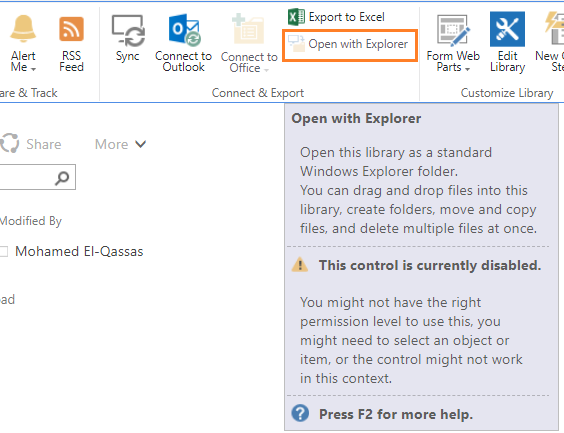 SharePoint Open with Explorer grayed out