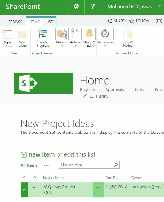A project already exists for list item with title Please select a list item that is not already converted to a project