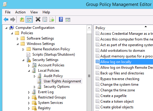 Local Policies User Rights Assignments