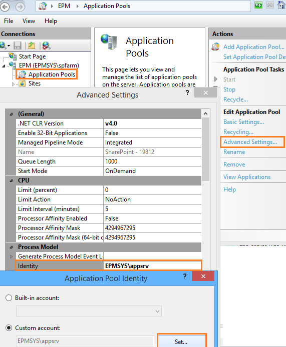 Change the identity Application pool in IIS
