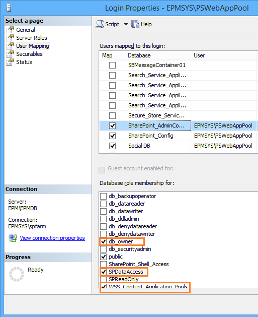 content database permissions for SharePoint Application Pool