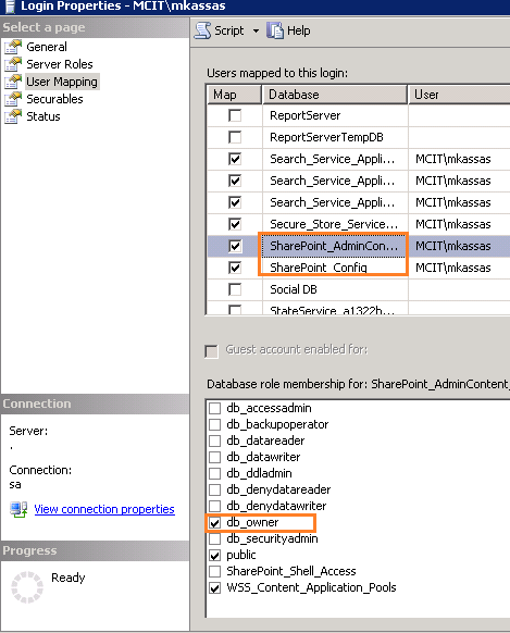 content database permissions to deploy SharePoint Solution