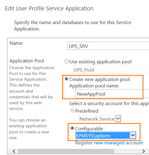 Create a new Application Pool for Application service in SharePoint