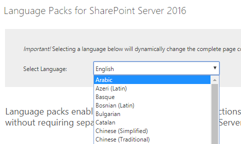 Language Packs for SharePoint Server 2016