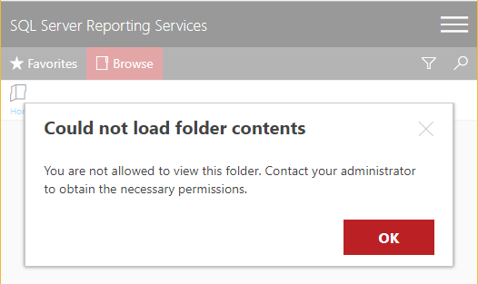 Reporting Service 2016 - You are not allowed to view this folder. Contact your administrator to obtain the necessary permissions.