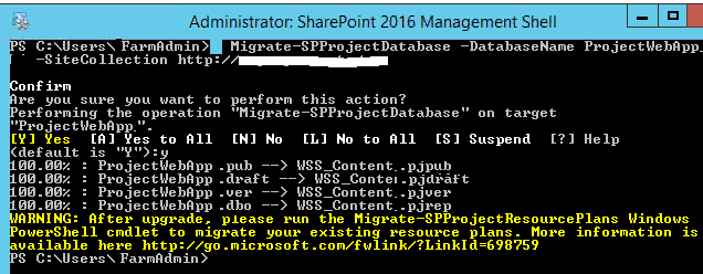 Migrate Project Web APP Database in Project Server 2016 - Migrate-SPProjectDatabase
