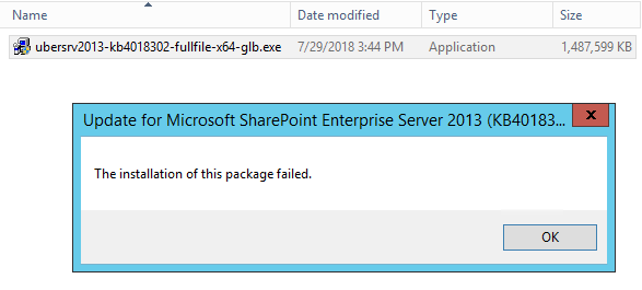 The installation of this package failed - SharePoint Server 2013