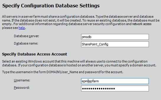 SharePoint Configuration wizard - Configure Database Settings