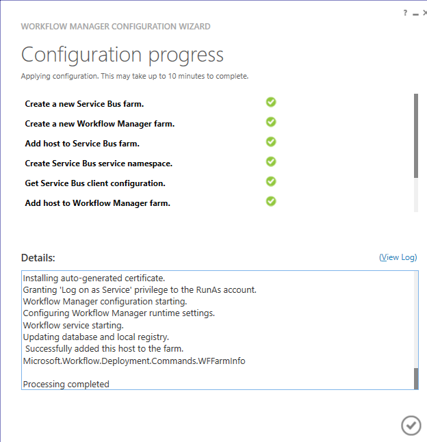 Workflow Manager configuration wizard