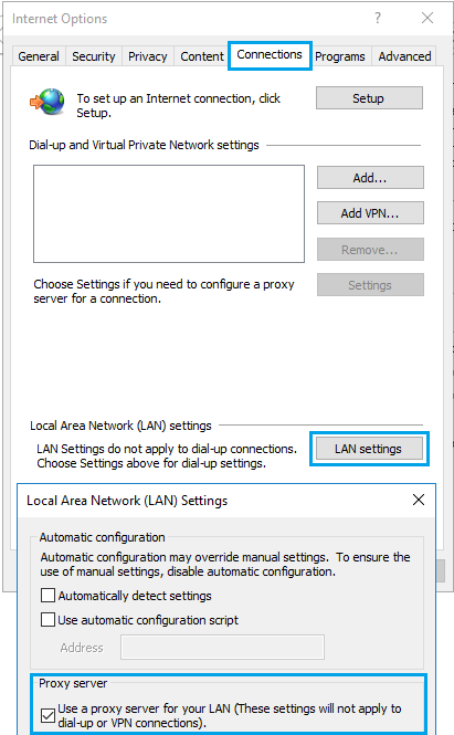 Enable Proxy Setting in Internet Explorer