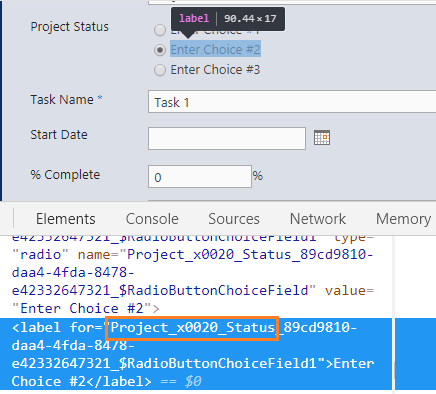 Get ID of Choice Field in SharePoint using developer tools