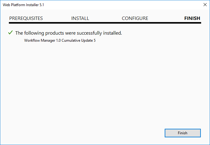 Install Workflow Manager Cumulative Update 5 - Finish