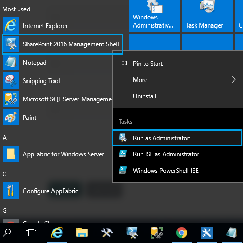 Run SharePoint Management Shell As Administrator