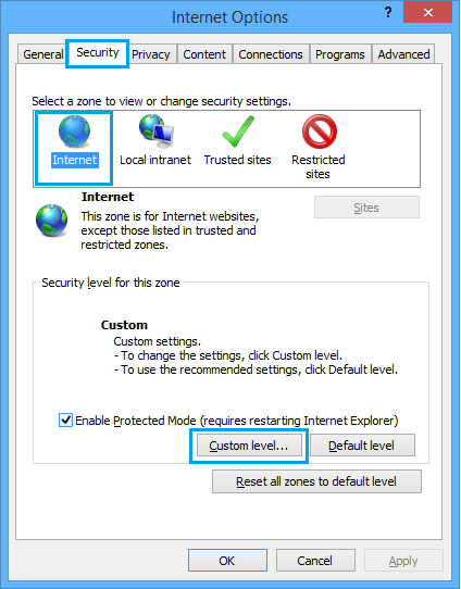 Security Setting in Internet Explorer