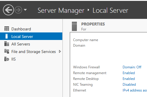 Server Manager - Local Server - Windows Server 2016
