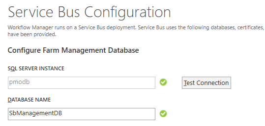 Service Bus Configuration - Configure Farm Management Database - Configure Workflow Manager For SharePoint 2016