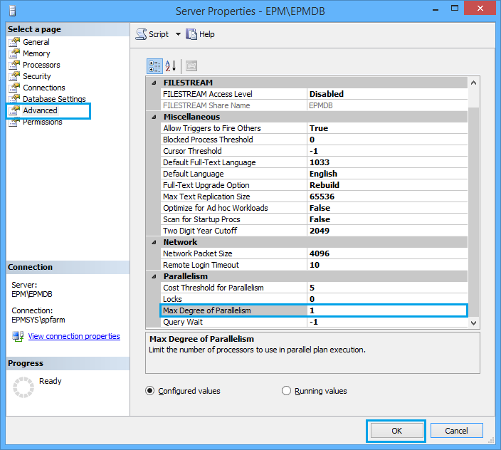 Set Max Degree of Parallelism to 1 for SharePoint