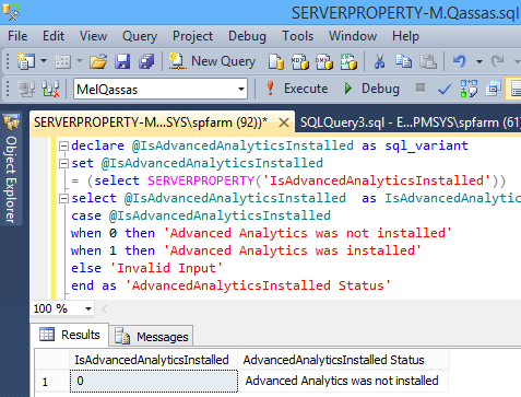SERVERPROPERTY('IsAdvancedAnalyticsInstalled')