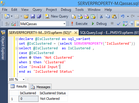 SERVERPROPERTY('IsClustered')