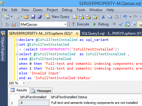 SERVERPROPERTY('IsFullTextInstalled')