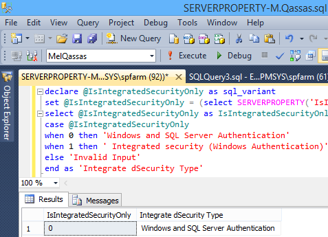 SERVERPROPERTY('IsIntegratedSecurityOnly')