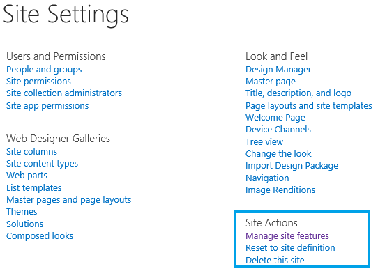 Manage Site Features In SharePoint