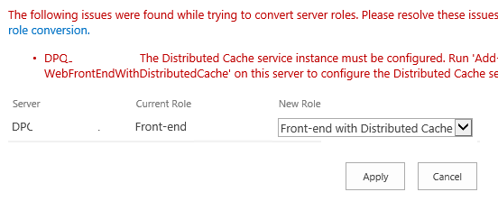 The following issues were found while trying to convert server roles. Please resolve these issues and then try role conversion again