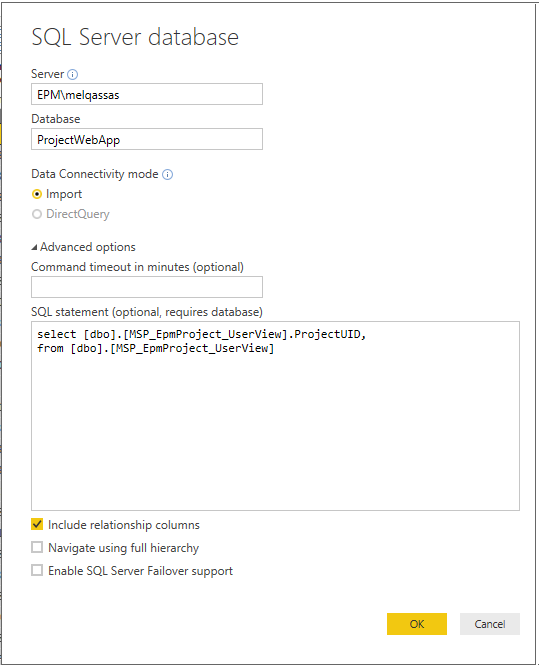 Power BI: Edit Existing SQL Statement