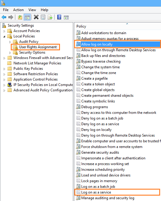 Allow log on locally - log on as a service