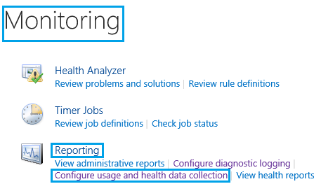 Configure Usage and health data collection in SharePoint 2019