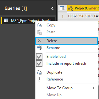 Delete Query in Power BI