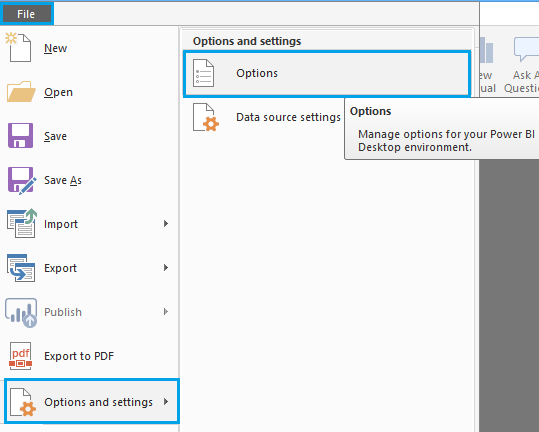 Options and Settings In Power BI