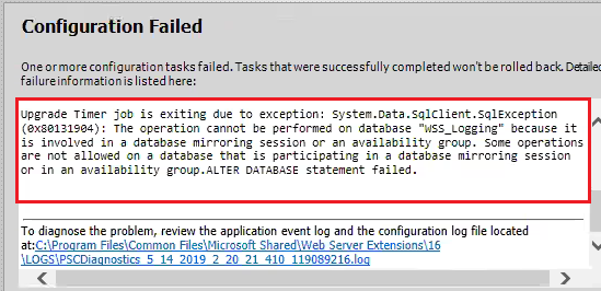 The operation cannot be performed on database Wss_Logging