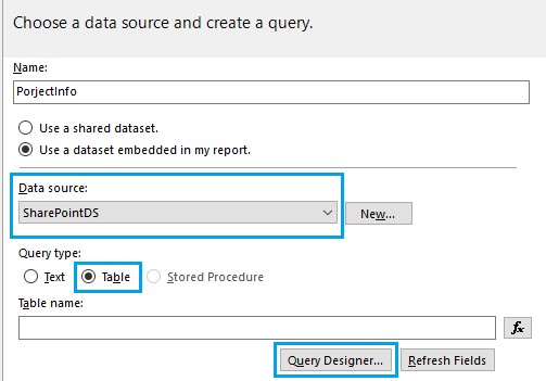 SharePoint DataSet in SSRS