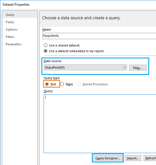 SharePoint list dataset in SSRS